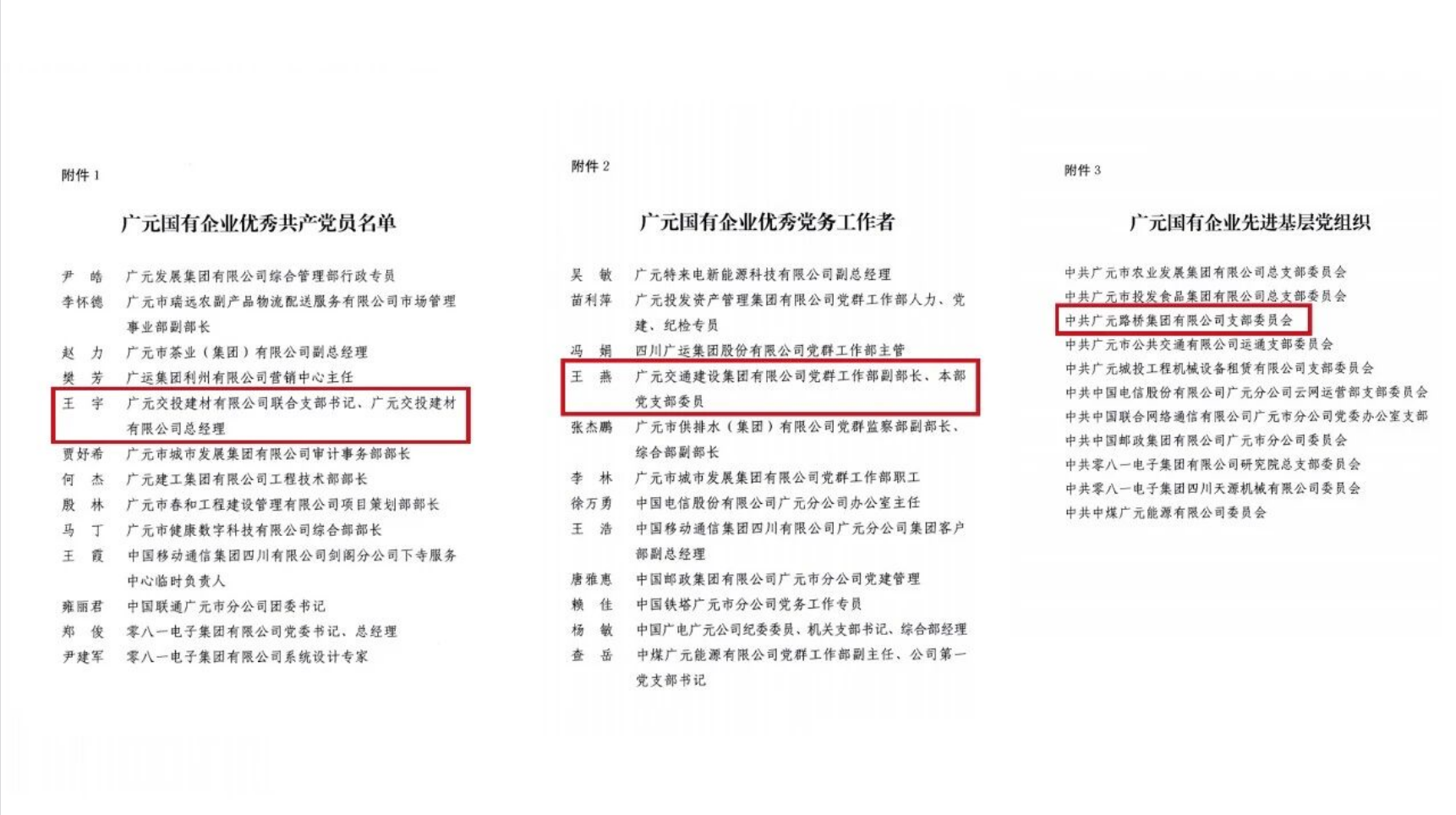广元交建集团两名同志、一个党支部荣获市国资委“两优一先”表彰